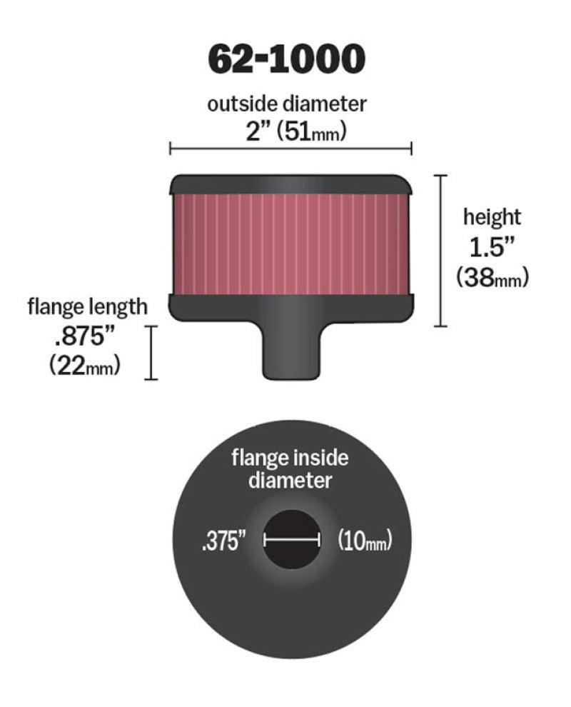 K&N Steel Base Crankcase Vent Filter 0.375in Vent OD x 2in OD x 1.5in Height - Corvette Realm