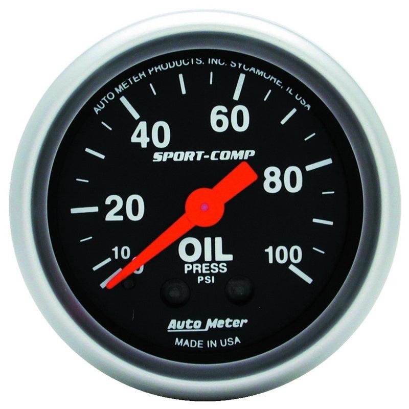 Autometer Sport Comp 52mm Mechanical 0-100 PSI Oil Pressure Gauge - Corvette Realm