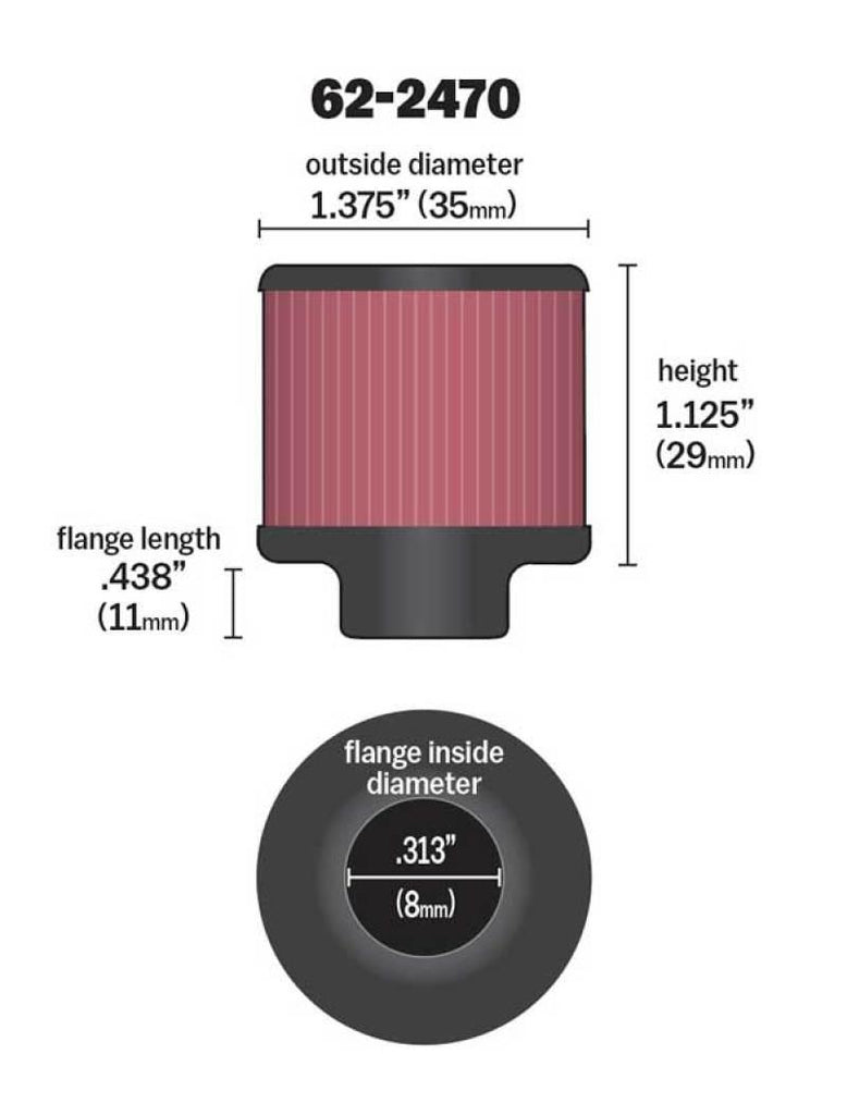 K&N .315/.431 Flange 1 3/8 inch OD 1.5 inch H Clamp On Crankcase Vent Filter - Corvette Realm