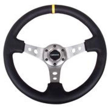 Load image into Gallery viewer, NRG Reinforced Steering Wheel (350mm / 3in. Deep) Blk Leather w/Gunmetal Cutout Spoke &amp; Yellow CM - Corvette Realm