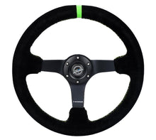 Load image into Gallery viewer, NRG Reinforced Steering Wheel 350mm/3in. Deep Blk Suede/ Neon Green Stitch w/5mm Matte Black Spoke - Corvette Realm