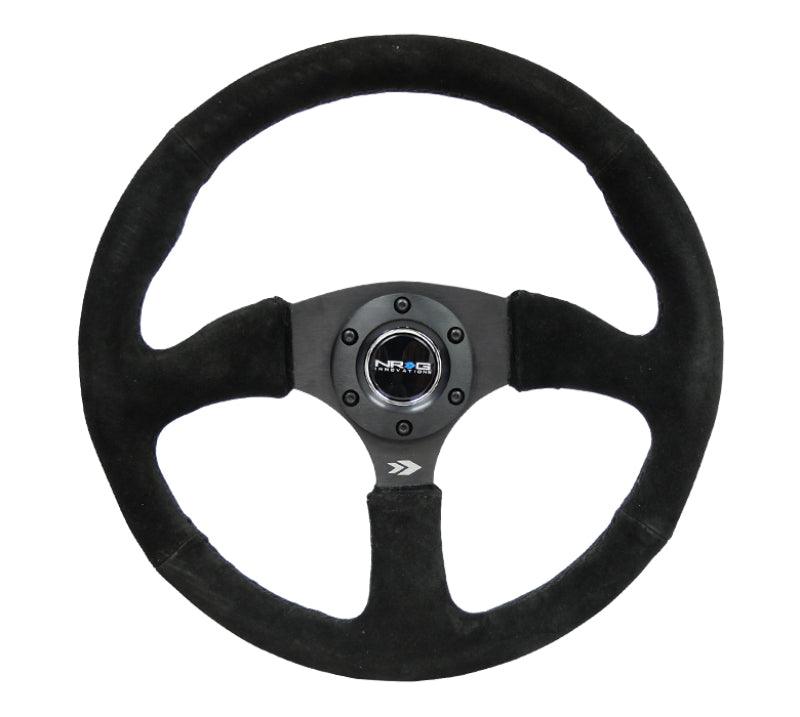 NRG Reinforced Steering Wheel (350mm / 2.5in. Deep) Blk Suede Comfort Grip w/5mm Matte Blk Spokes - Corvette Realm