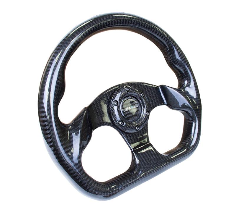 NRG Carbon Fiber Steering Wheel (320mm) Flat Bottom w/Shiny Black Carbon - Corvette Realm