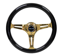 Load image into Gallery viewer, NRG Classic Wood Grain Steering Wheel (350mm) Black Grip w/Chrome Gold 3-Spoke Center - Corvette Realm