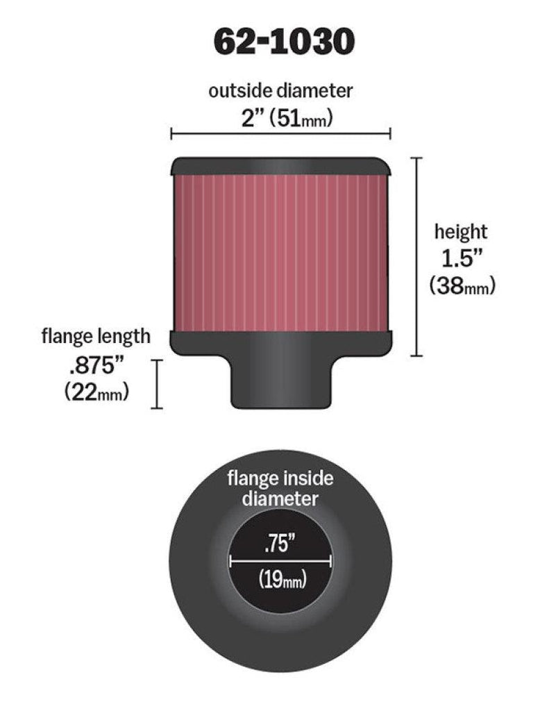 K&N Steel Base Crankcase Vent Filter .75in Vent OD x 2in OD x 1.5in Height - Corvette Realm