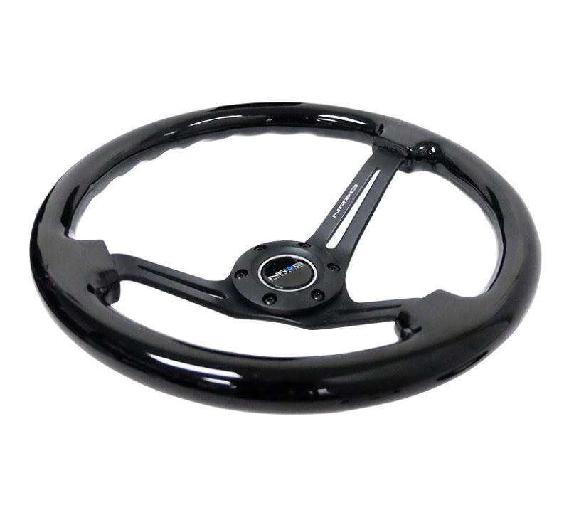 NRG Reinforced Steering Wheel (350mm / 3in. Deep) Blk Wood w/Blk Matte Spoke/Black Center Mark - Corvette Realm