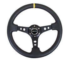 Load image into Gallery viewer, NRG Reinforced Steering Wheel (350mm / 3in. Deep) Blk Leather w/Blk Cutout Spoke/Yellow Center Mark - Corvette Realm