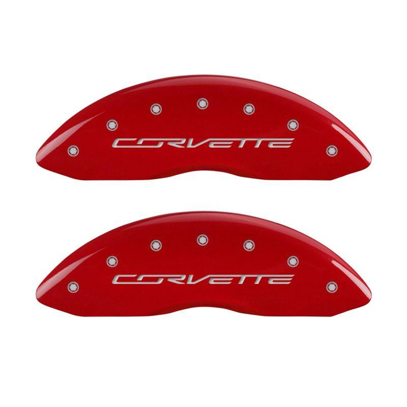 MGP 4 Caliper Covers Engraved Front & Rear C7/Corvette Red finish silver ch - Corvette Realm