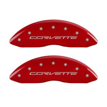 Load image into Gallery viewer, MGP 4 Caliper Covers Engraved Front &amp; Rear C7/Corvette Red finish silver ch - Corvette Realm