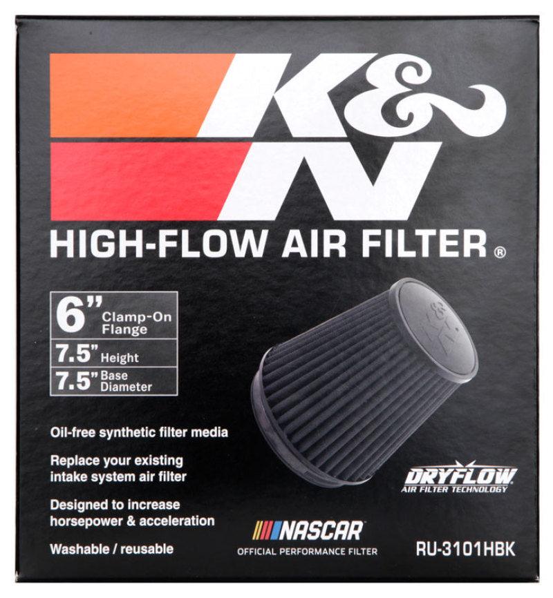 K&N Universal Rubber Filter Round Tapered 6in Flange ID x 7.5in Base OD x 5.25in Top OD x 8in Height - Corvette Realm