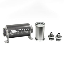 DeatschWerks Stainless Steel 6AN 5 Micron Universal Inline Fuel Filter Housing Kit (110mm) - Corvette Realm