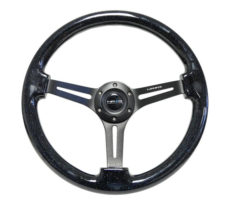 NRG Reinforced Steering Wheel (350mm / 3in. Deep) Black Multi Color Flake Wood w/ Black Matte Center - Corvette Realm