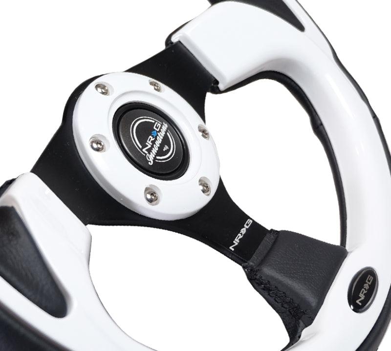 NRG Reinforced Steering Wheel (320mm) Blk w/White Trim & 4mm 3-Spoke - Corvette Realm