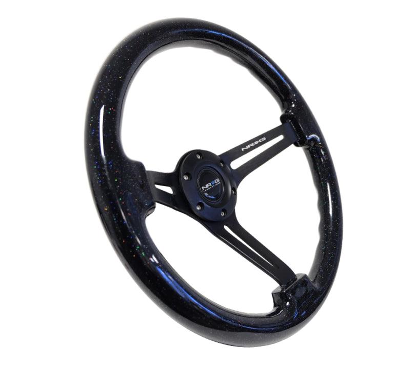 NRG Reinforced Steering Wheel (350mm / 3in. Deep) Black Multi Color Flake Wood w/ Black Matte Center - Corvette Realm