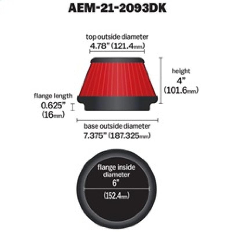 AEM 6 inch x 4 inch DryFlow Tapered Conical Air Filter - Corvette Realm