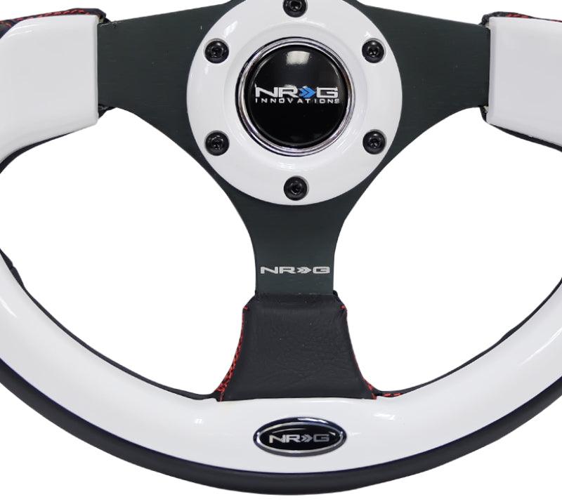 NRG Reinforced Steering Wheel (320mm) Blk w/White Trim & 4mm 3-Spoke - Corvette Realm