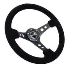 Load image into Gallery viewer, NRG Reinforced Steering Wheel (350mm / 3in. Deep) Blk Suede/Blk Stitch w/Black Circle Cutout Spokes - Corvette Realm