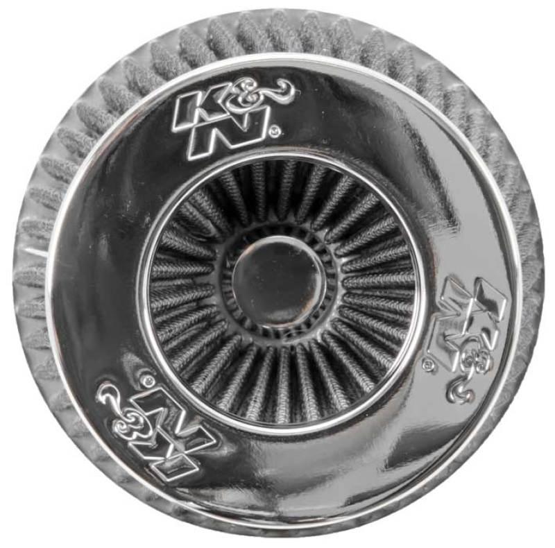 K&N Universal Filter Chrome Round Tapered White - 4in Flange ID x 1.125in Flange Length x 5.5in H - Corvette Realm