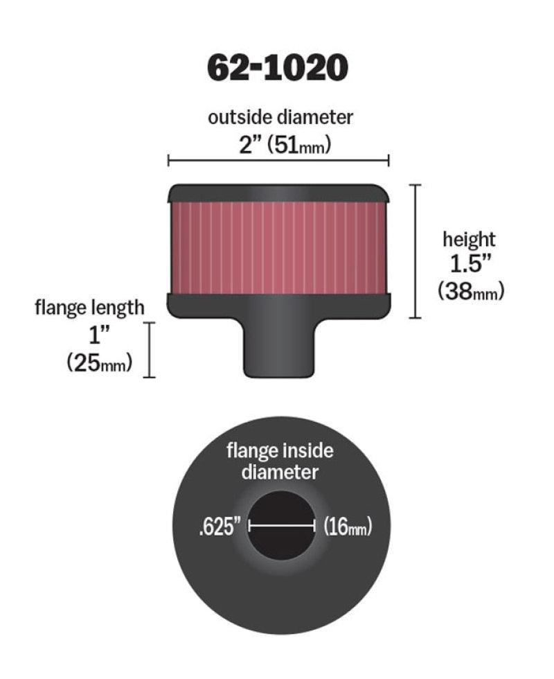 K&N Steel Base Crankcase Vent Filter .625in Vent OD x 2in OD x 1.5in Height - Corvette Realm