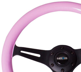 NRG Classic Wood Grain Steering Wheel (350mm) Solid Pink Painted Grip w/Black 3-Spoke Center - Corvette Realm