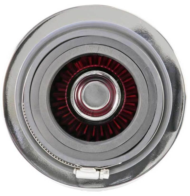 K&N Universal Air Filter Chrome Round Tapered Red - 4in Flange ID x 1.125in Flange Length x 5.5in H - Corvette Realm