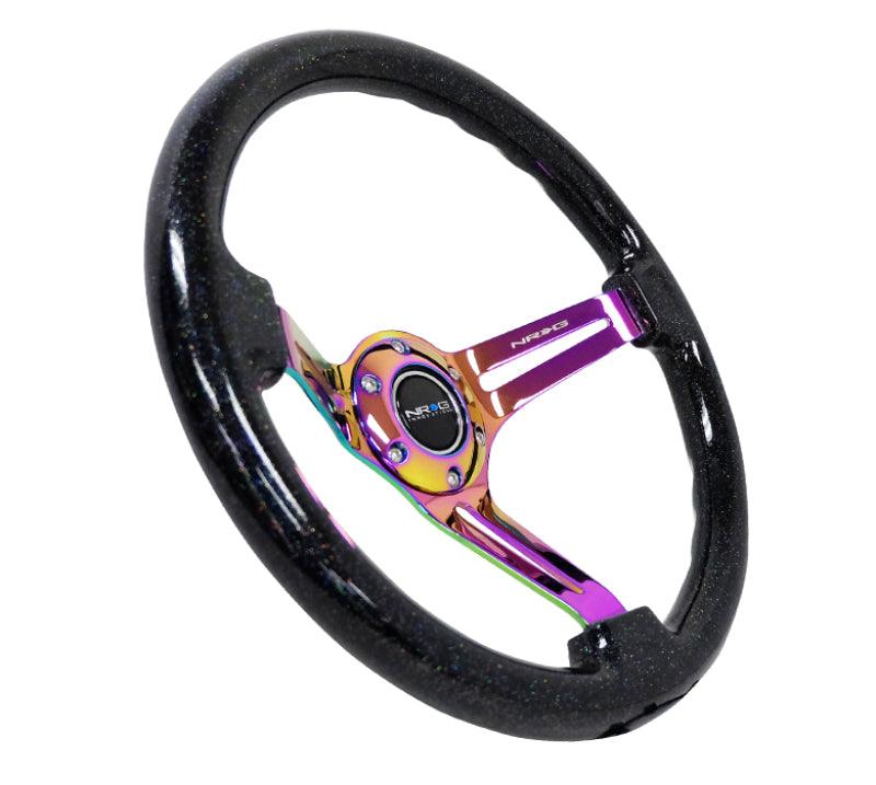 NRG Reinforced Steering Wheel (350mm / 3in. Deep) Blk Multi Color Flake w/ Neochrome Center Mark - Corvette Realm