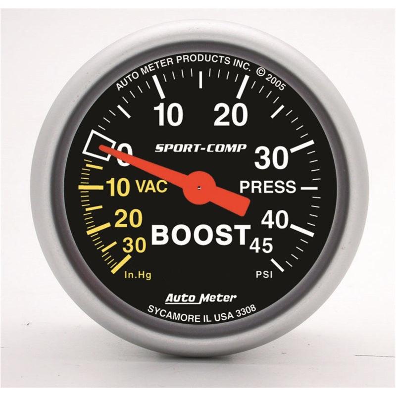 Autometer Sport-Comp 52mm 45 PSI Mechanical Boost Gauge - Corvette Realm