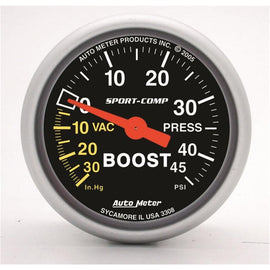 Autometer Sport-Comp 52mm 45 PSI Mechanical Boost Gauge - Corvette Realm