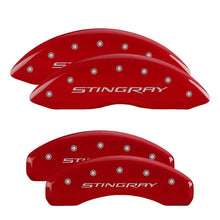 Load image into Gallery viewer, MGP 4 Caliper Covers Engraved Front &amp; Rear Stingray Red finish silver ch - Corvette Realm