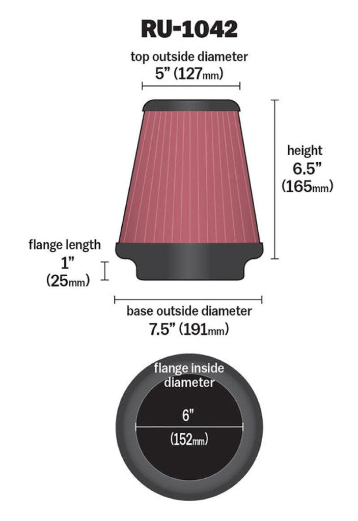 K&N Universal Clamp-On Air Filter 6in FLG / 7-1/2in B / 5in T / 6-1/2in H - Corvette Realm