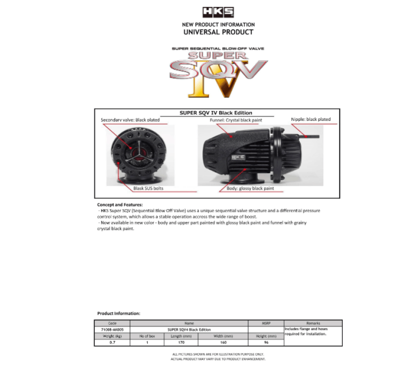 HKS SQV IV BLACK EDITION UNIVERSAL ASSY - Corvette Realm