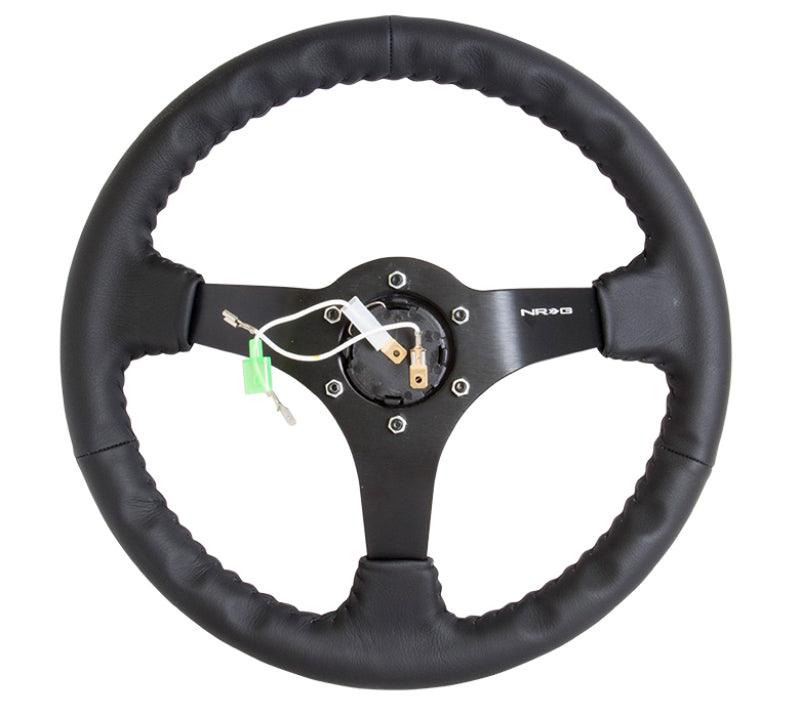 NRG Reinforced Steering Wheel (350mm / 3in. Deep) Bk Leather w/Bk BBall Stitch (Odi Bakchis Edition) - Corvette Realm