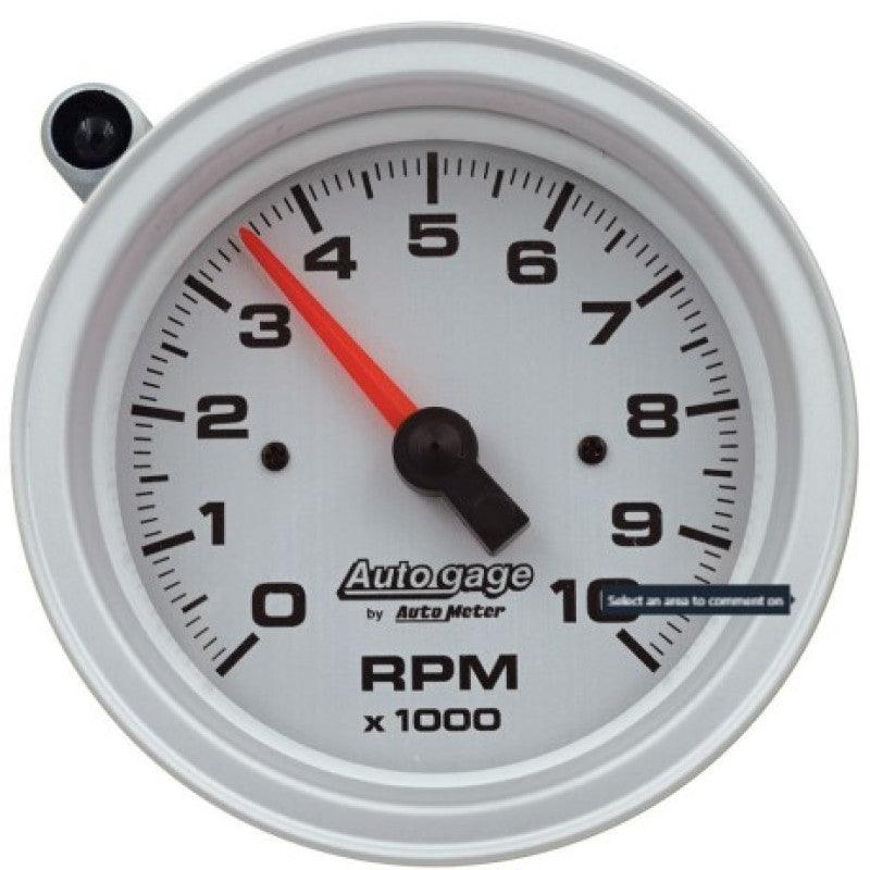 AutoMeter Tachometer Gauge 10K RPM 3 3/4in Pedestal w/Ext. Shift-Light - Silver Dial/Black Case - Corvette Realm