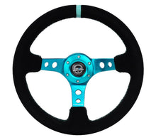 Load image into Gallery viewer, NRG Reinforced Steering Wheel (350mm/ 3in. Deep) Black Suede/ Teal Center Mark/ Teal Stitching - Corvette Realm