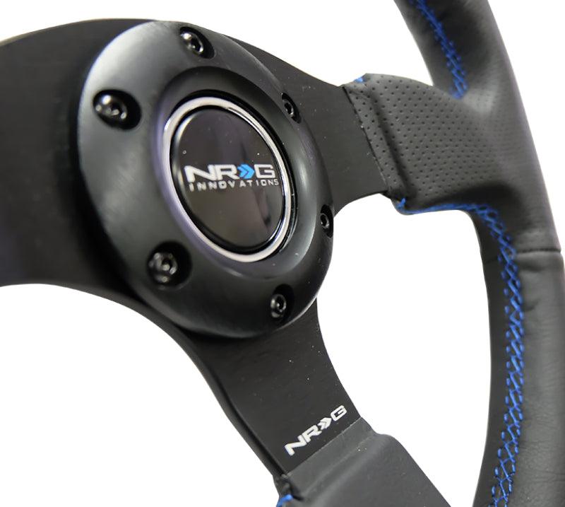 NRG Reinforced Steering Wheel (320mm) Black Leather w/Blue Stitching - Corvette Realm