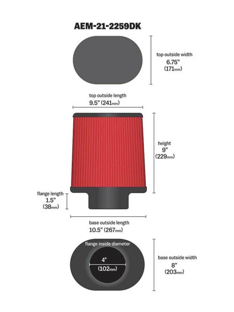 AEM 4.00 inch Dryflow Air Filter Oval 9.00 inch Element - Corvette Realm