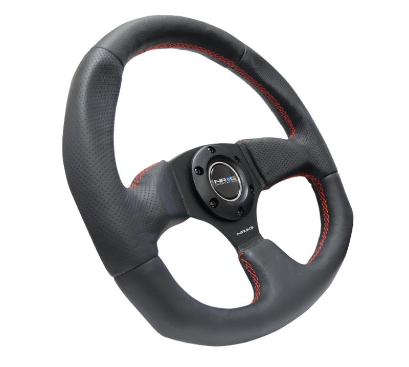 NRG Reinforced Steering Wheel (320mm Horizontal / 330mm Vertical) Leather w/Red Stitching - Corvette Realm