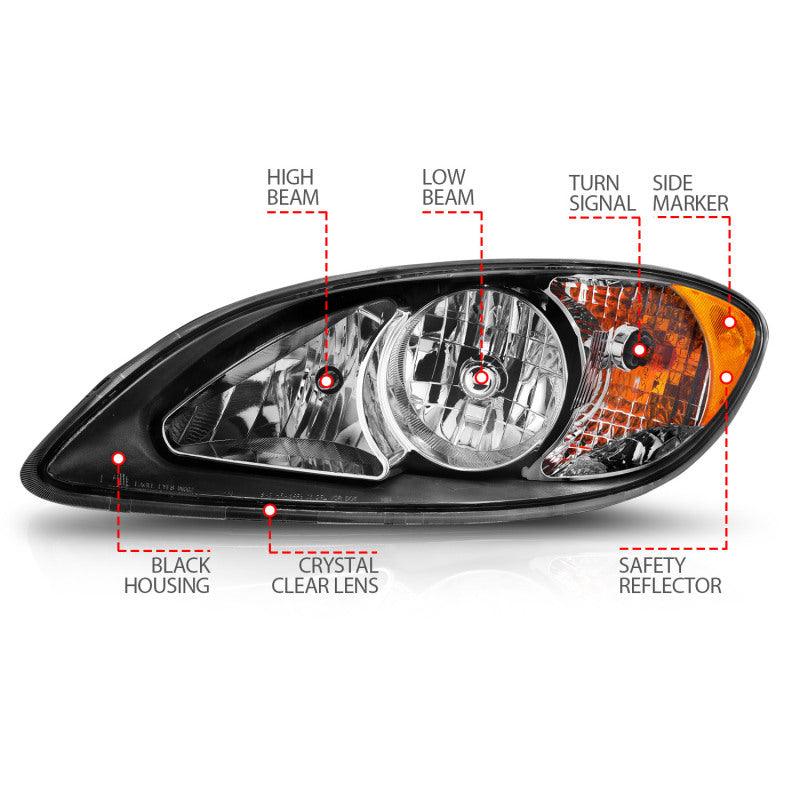 ANZO 2008-2016 International Prostar Crystal Headlights Black Housing (OE Replacement) - Corvette Realm