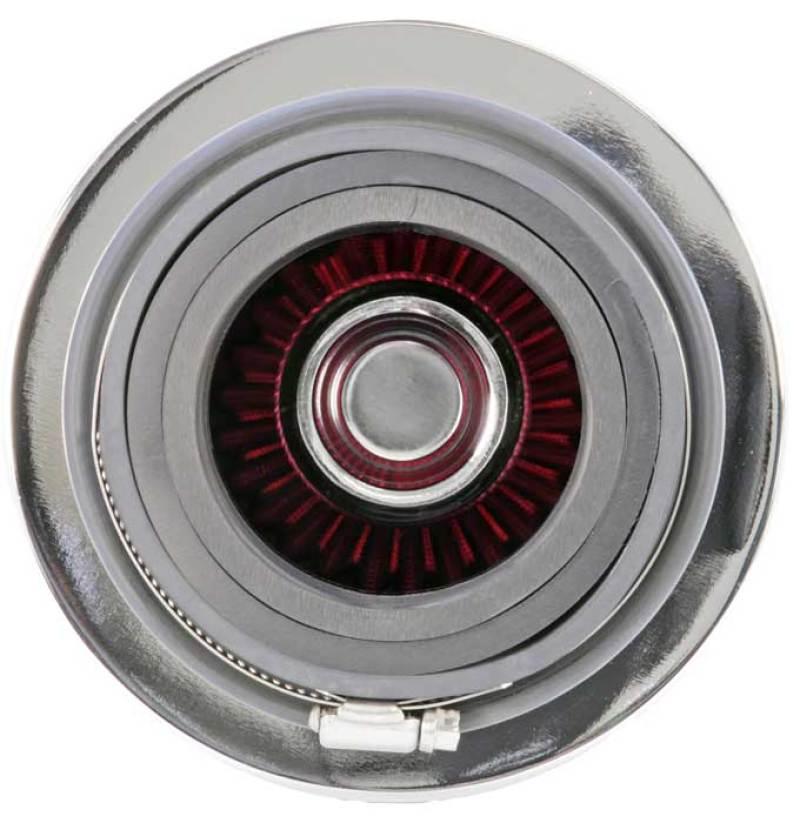 K&N Universal Air Filter Chrome Round Tapered Red - 4in Flange ID x 1.125in Flange Length x 5.5in H - Corvette Realm