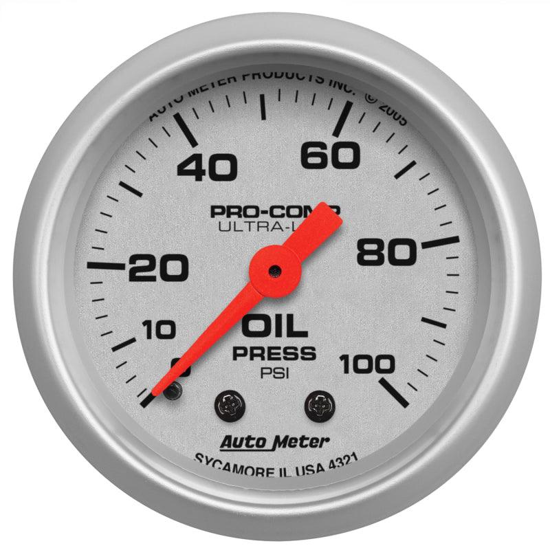 Autometer Ultra-Lite 52mm 0-100 PSI Mechanical Oil Pressure Gauge - Corvette Realm