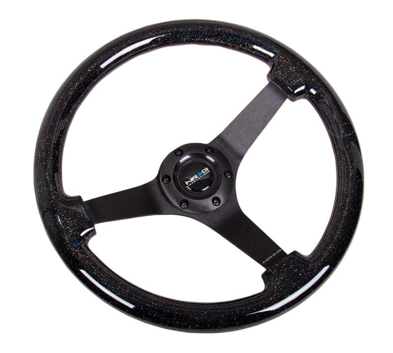 NRG Reinforced Steering Wheel (350mm / 3in Deep) Classic Blk Sparkle Wood Grain w/Blk 3-Spoke Center - Corvette Realm