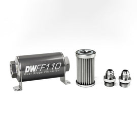 DeatschWerks Stainless Steel 8AN 5 Micron Universal Inline Fuel Filter Housing Kit (110mm) - Corvette Realm