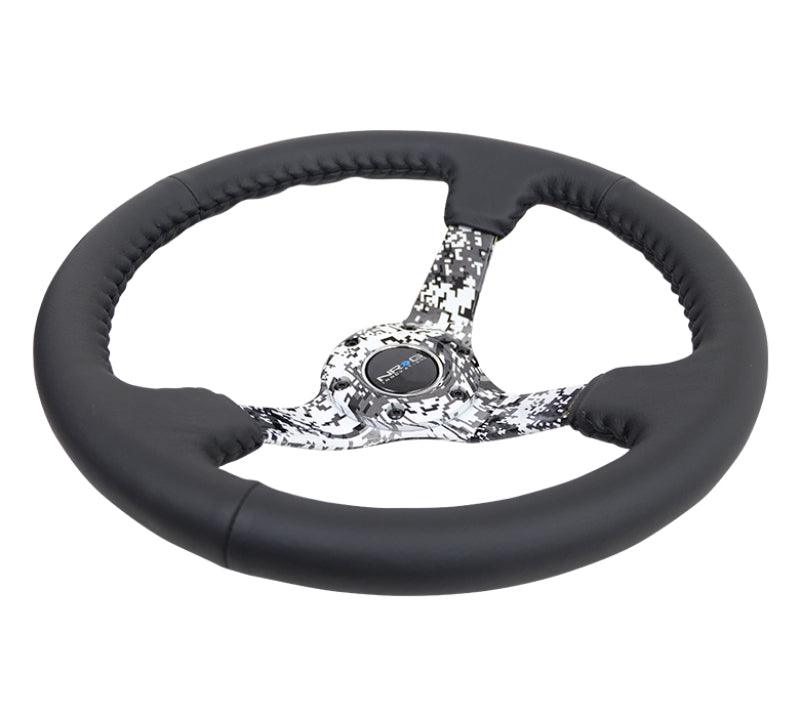 NRG Reinforced Steering Wheel (350mm / 3in. Deep) Blk Leather w/Hydrodipped Digi-Camo Spokes - Corvette Realm