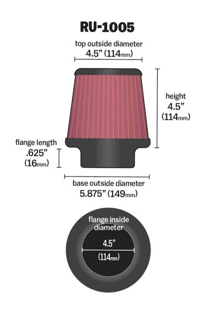 K&N Filter Universal X Stream Clamp-On 4-1/2in Flange 5-7/8in Base 4-1/2in Top 4-1/2in Height - Corvette Realm