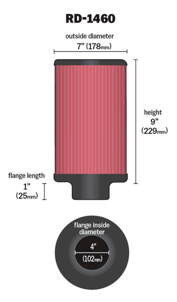 K&N Universal Air Filter 4in Flange ID 7in OD 9in Height - Corvette Realm