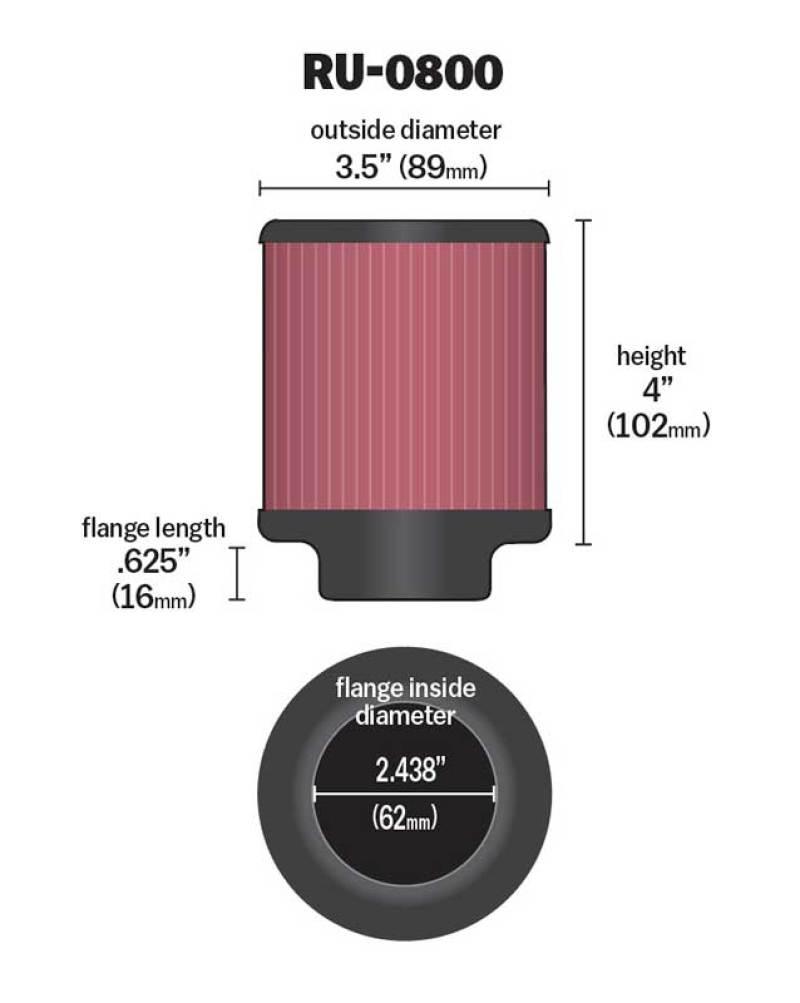 K&N Universal Air Filter - 2-7/16in Flange x 3-1/2in OD x 4in Height - Corvette Realm