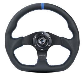 NRG Reinforced Steering Wheel (320mm) Sport Leather Flat Bottom w/ Blue Center/ Blue Stitching - Corvette Realm