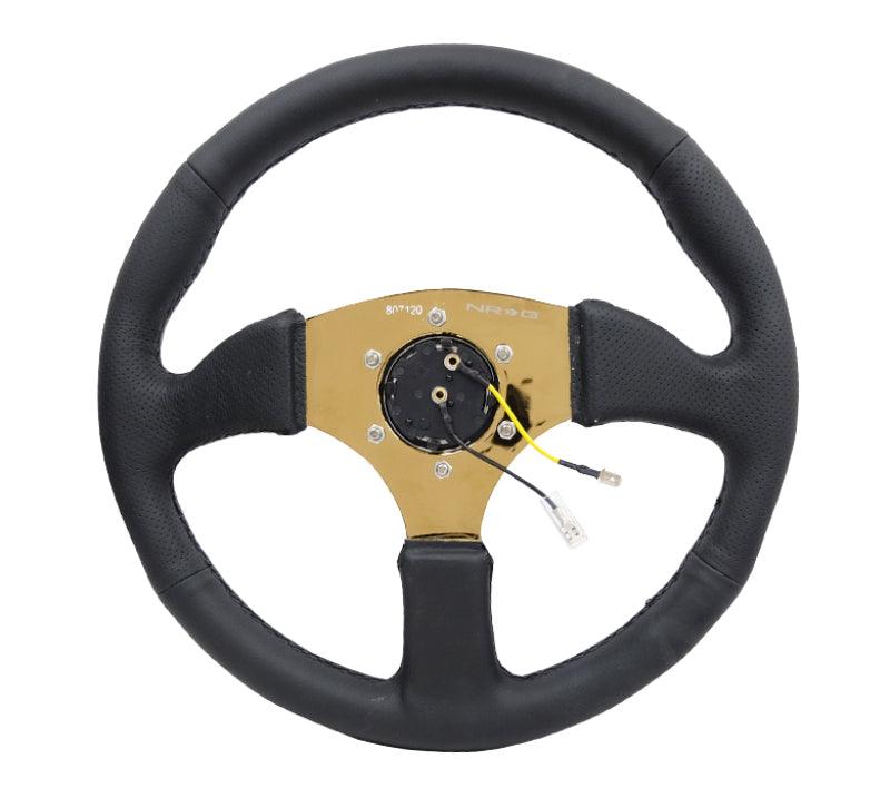 NRG Reinforced Steering Wheel (350mm / 2.5in. Deep) Leather Race Comfort Grip w/4mm Gold Spokes - Corvette Realm