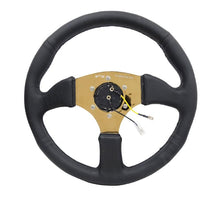 Load image into Gallery viewer, NRG Reinforced Steering Wheel (350mm / 2.5in. Deep) Leather Race Comfort Grip w/4mm Gold Spokes - Corvette Realm