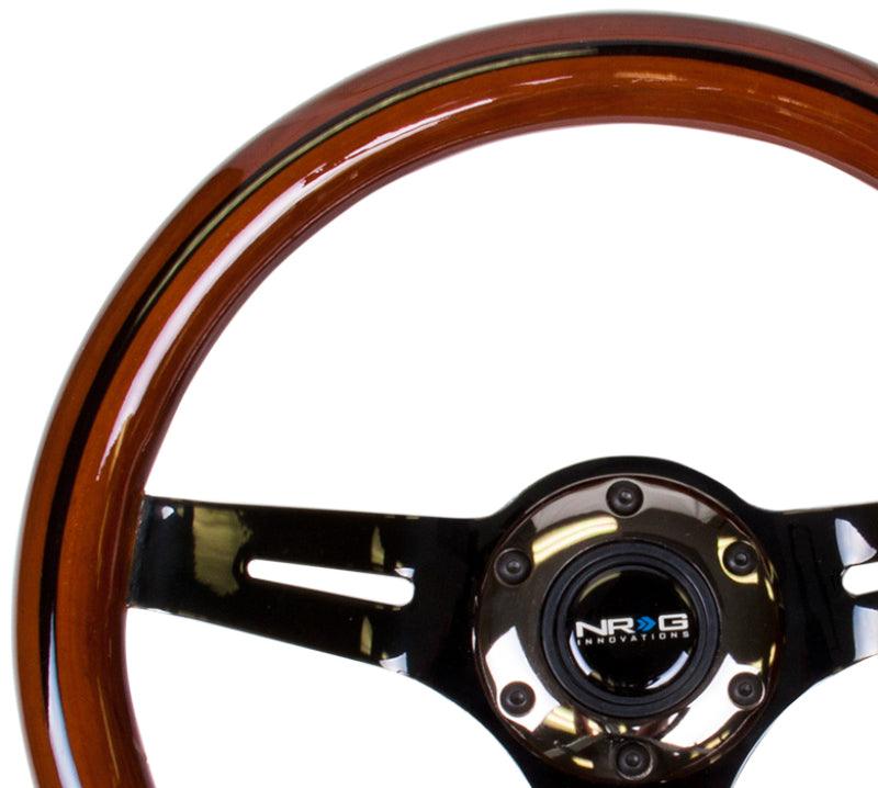 NRG Classic Wood Grain Steering Wheel (310mm) Dark Wood & Black Line Inlay w/Blk Chrome 3-Spoke Ctr. - Corvette Realm